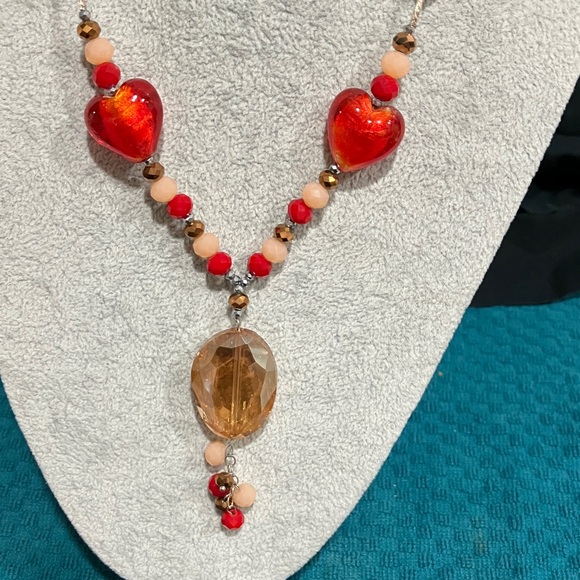 Red Heart Beaded Necklace - Picture 2 of 3